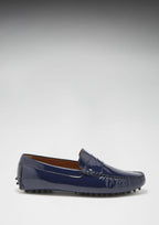 Hugs & Co Mens Penny Driving Loafers Navy Blue Patent Leather