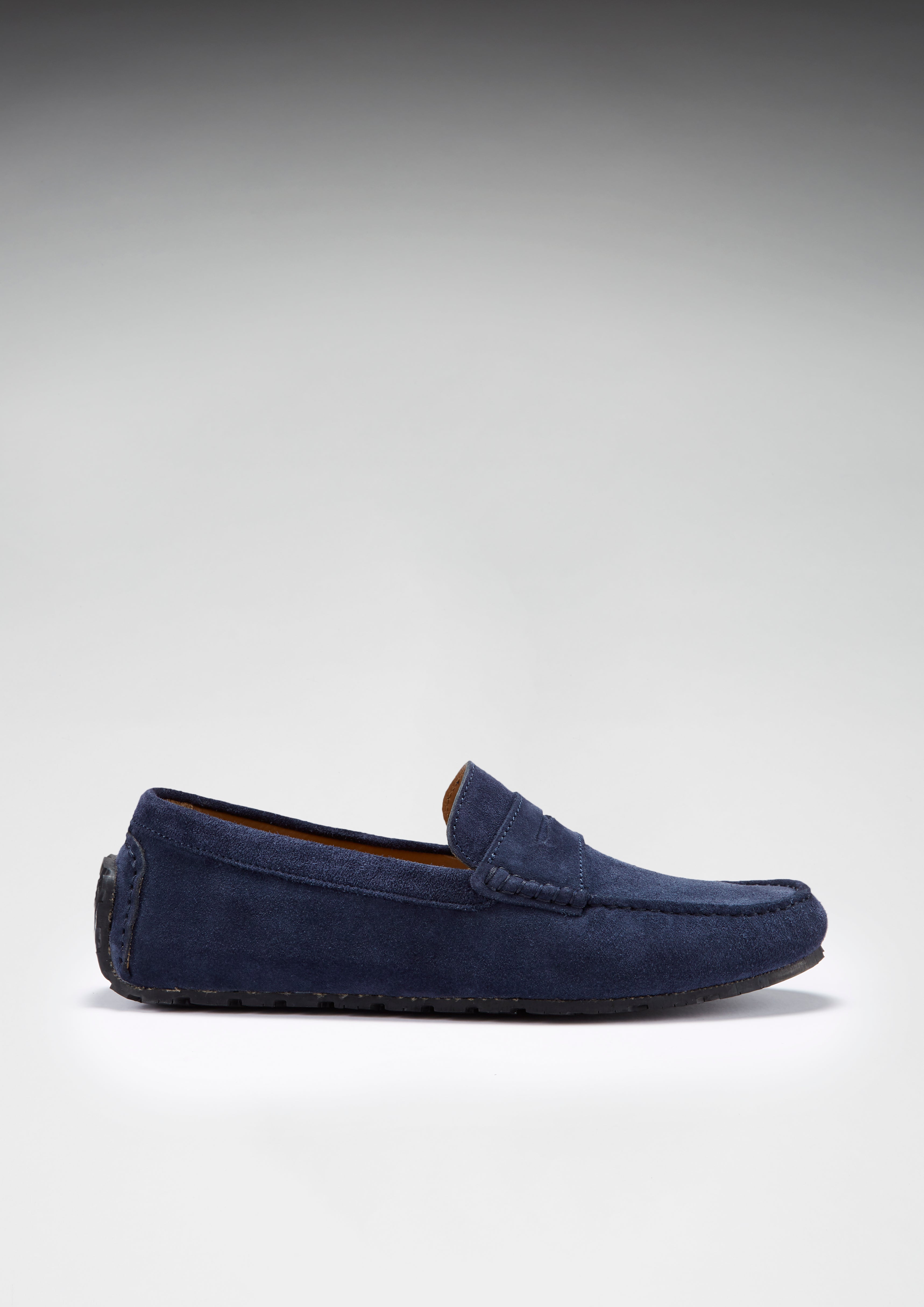 Hugs & Co Mens Tyre Sole Penny Driving Loafers Navy Blue Suede