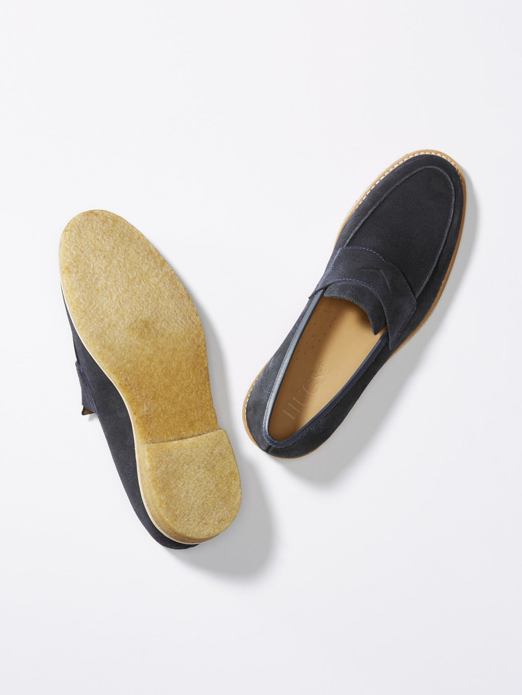 Hugs & Co Mens Blue Suede Loafers Crepe Rubber Welted Sole