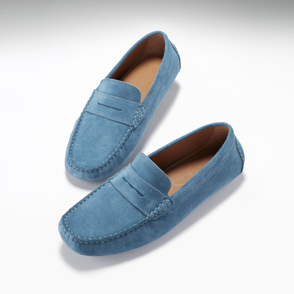 Hugs & Co Mens Penny Driving Loafers Petrol Blue Suede
