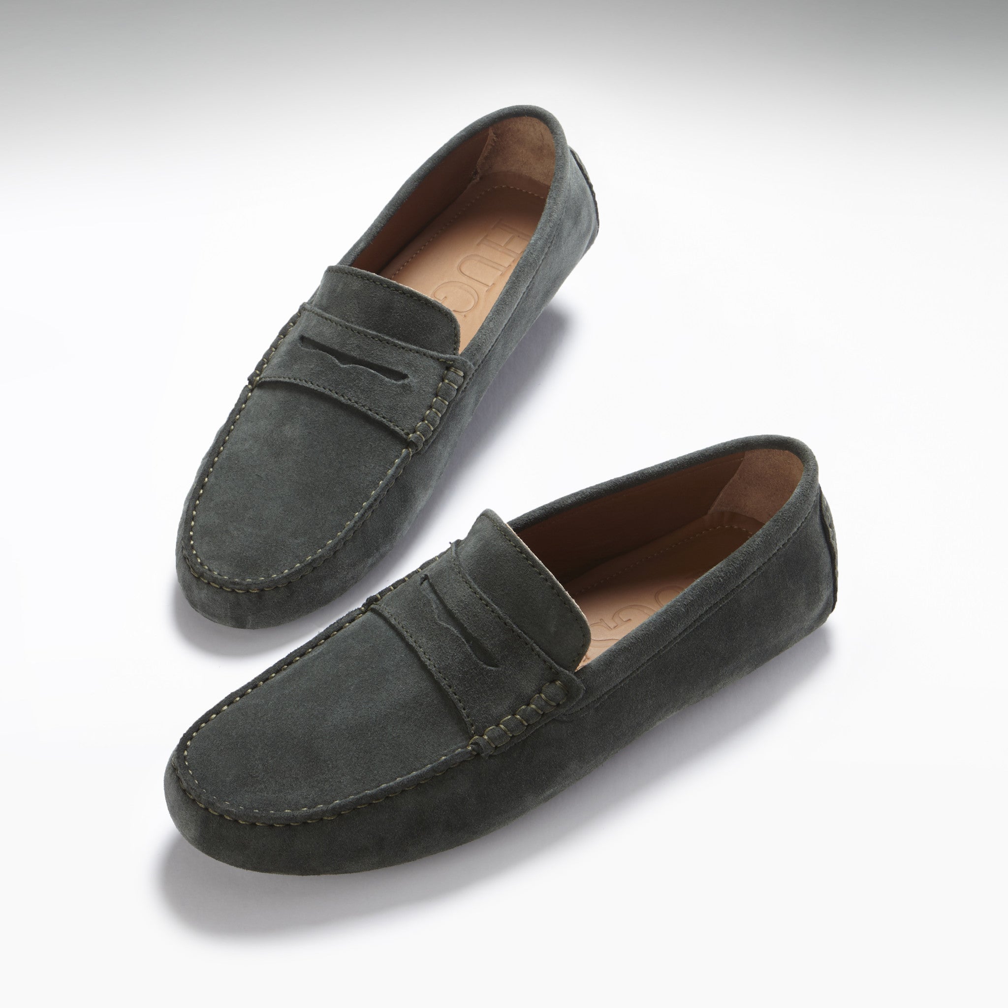 Hugs & Co Mens Penny Driving Loafers Racing Green Suede