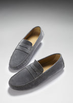 Hugs & Co Mens Penny Driving Loafers Slate Grey Suede