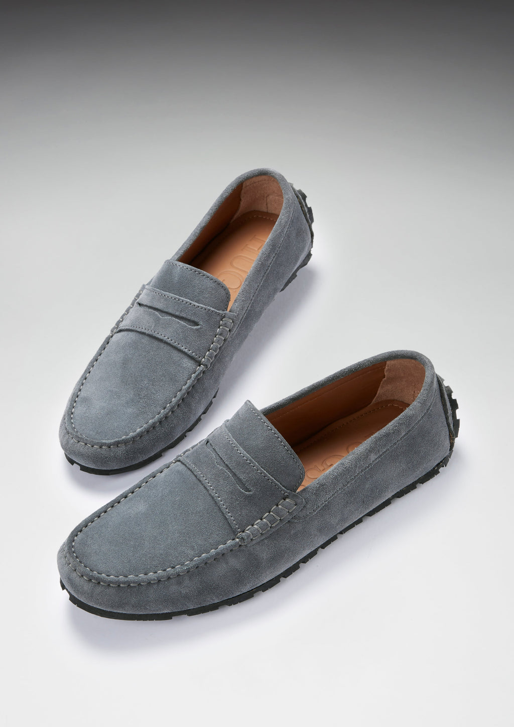 Hugs & Co Mens Tyre Sole Penny Driving Loafers Slate Grey Suede