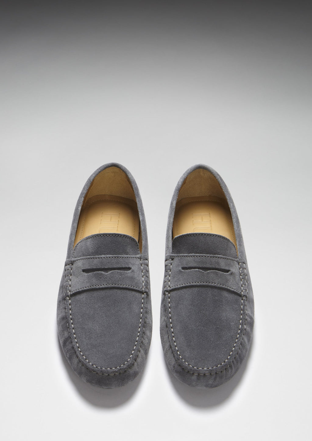 Hugs & Co Mens Penny Driving Loafers Slate Grey Suede