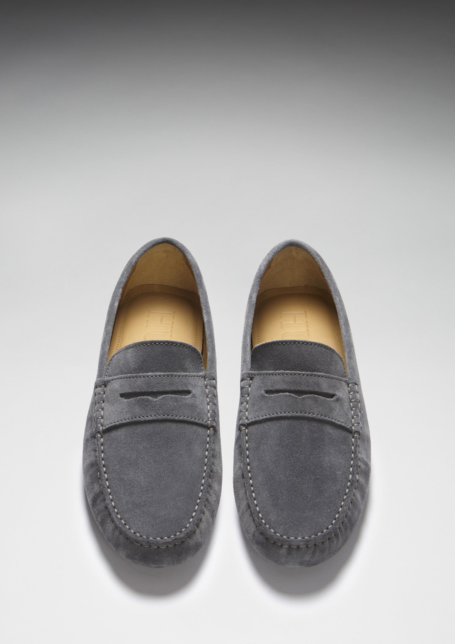 Hugs & Co Mens Penny Driving Loafers Slate Grey Suede