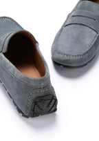 Hugs & Co Mens Tyre Sole Penny Driving Loafers Slate Grey Suede