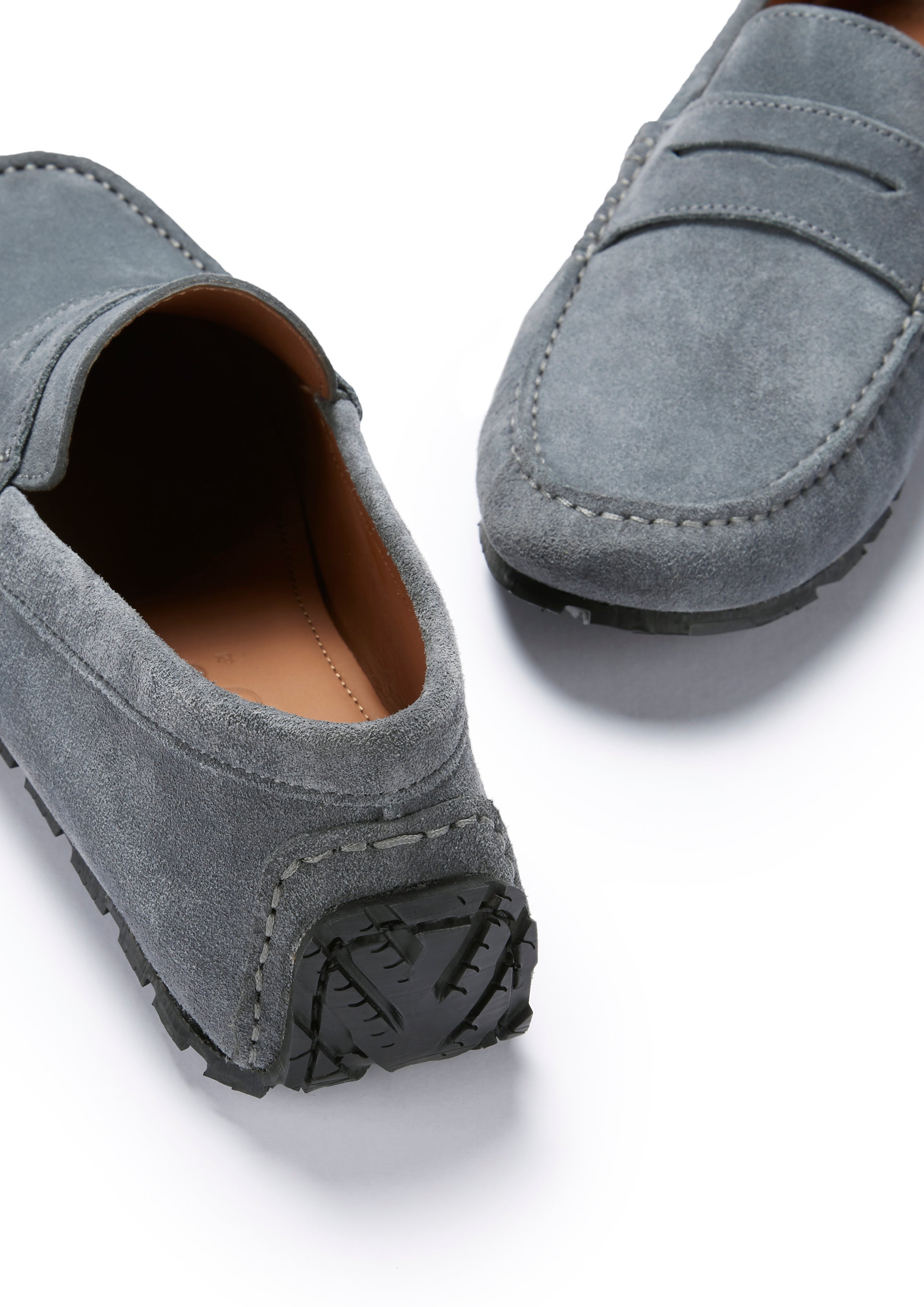 Hugs & Co Mens Tyre Sole Penny Driving Loafers Slate Grey Suede