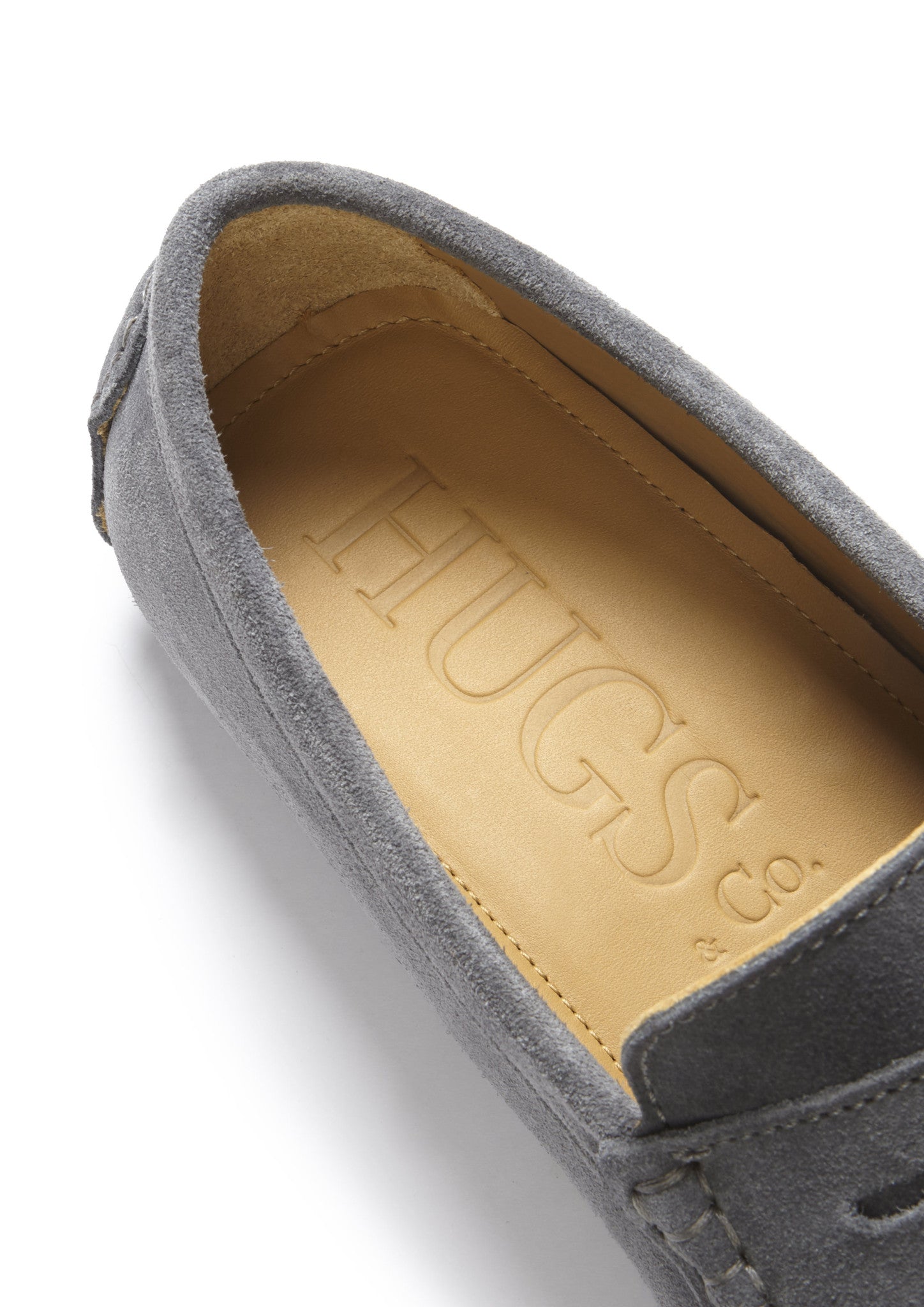 Hugs & Co Mens Penny Driving Loafers Slate Grey Suede