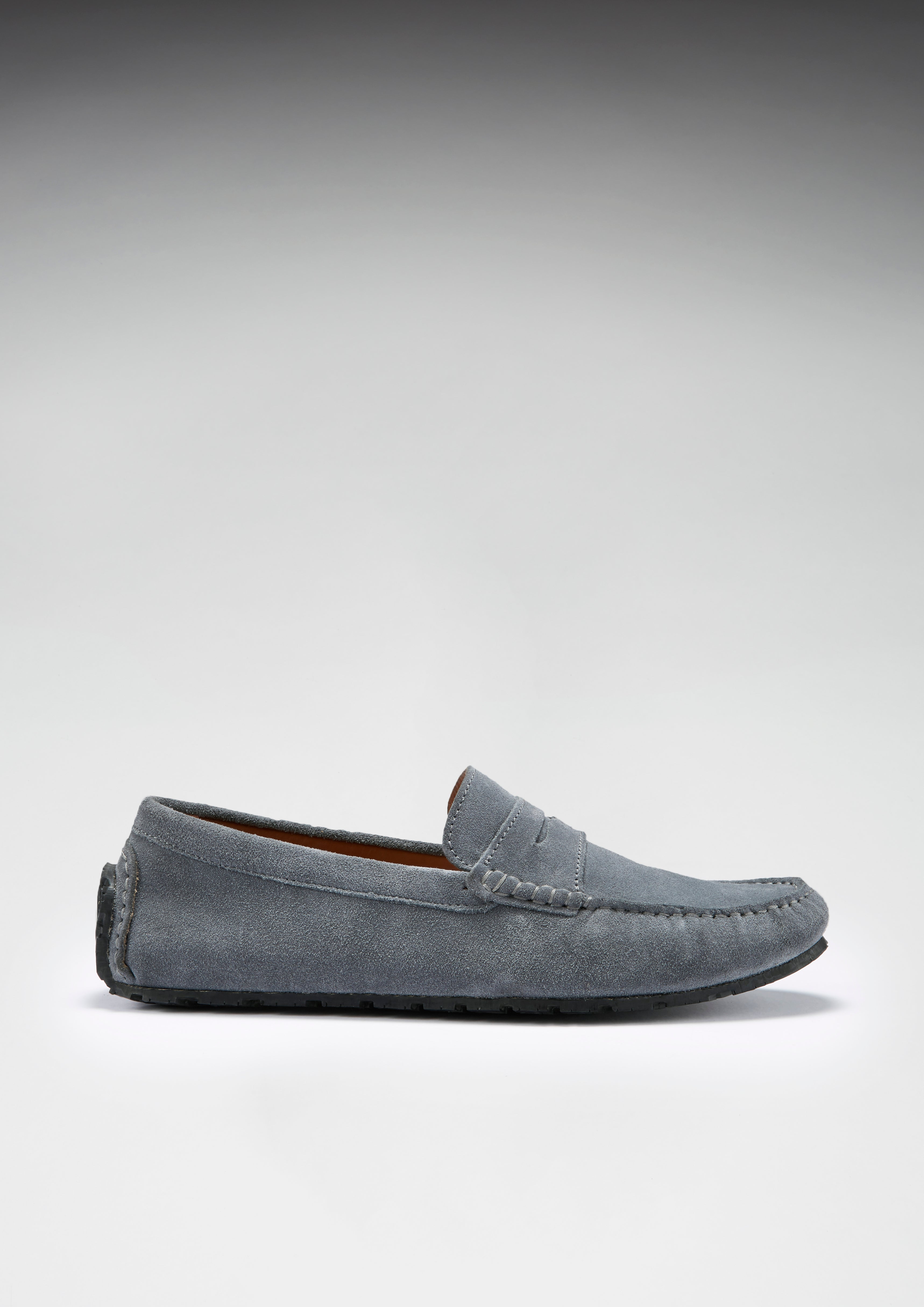 Hugs & Co Mens Tyre Sole Penny Driving Loafers Slate Grey Suede