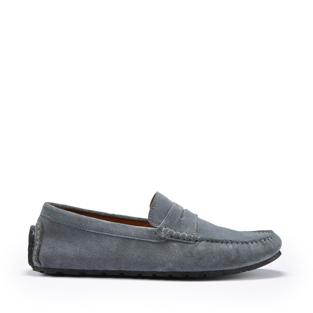 Hugs & Co Mens Tyre Sole Penny Driving Loafers Slate Grey Suede
