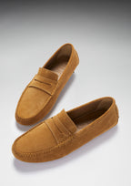 Hugs & Co Mens Penny Driving Loafers Tobacco Suede