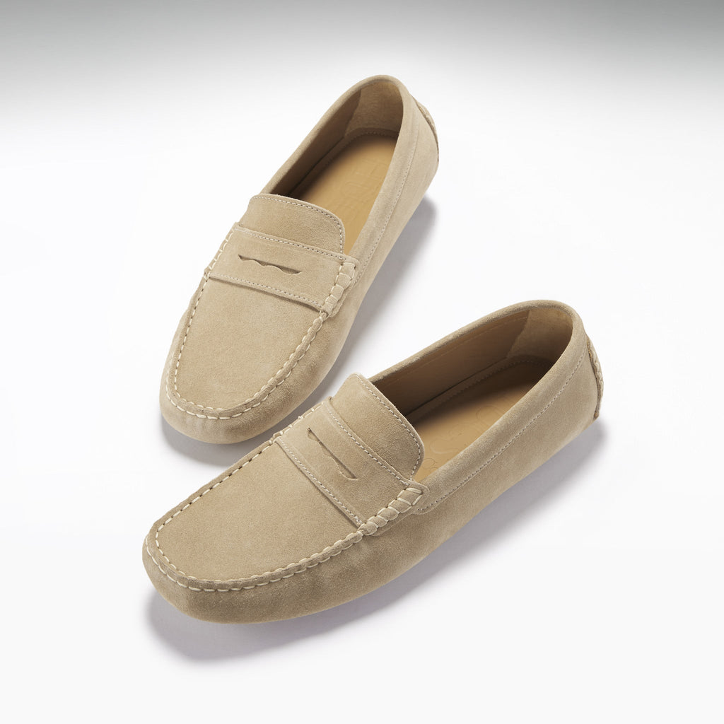 Hugs & Co Mens Penny Driving Loafers Taupe Suede