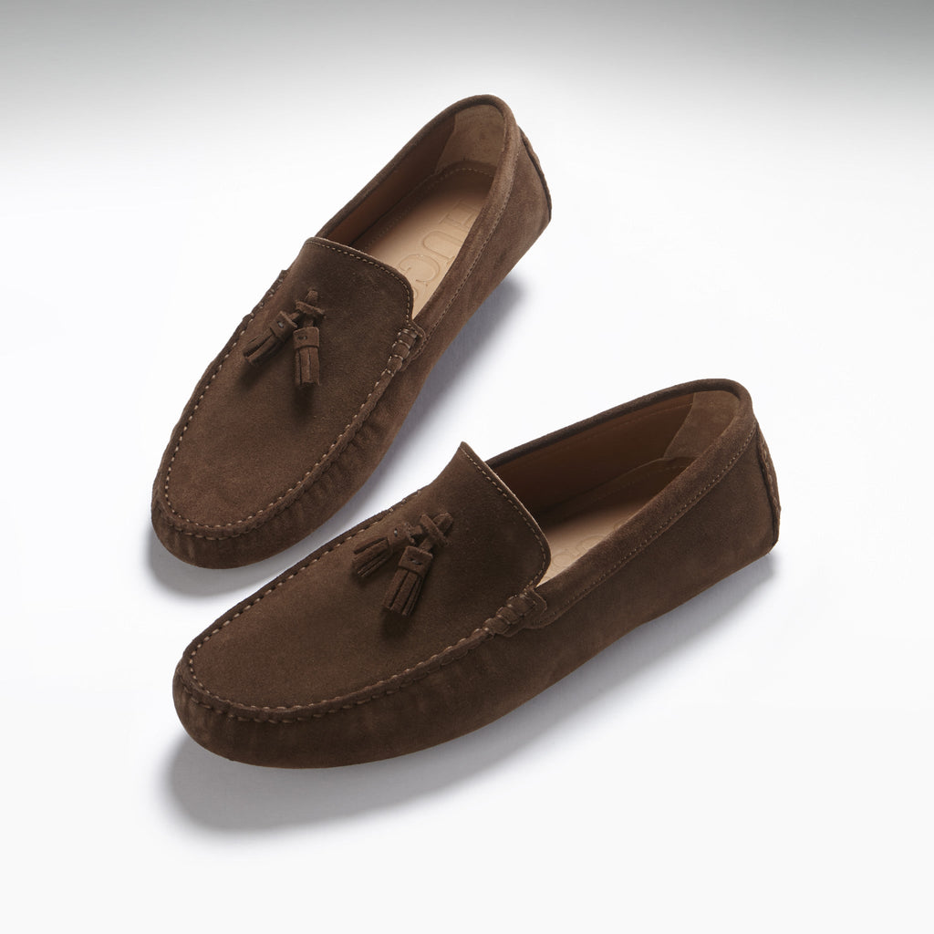 Hugs & Co Mens Tasselled Driving Loafers Brown Suede