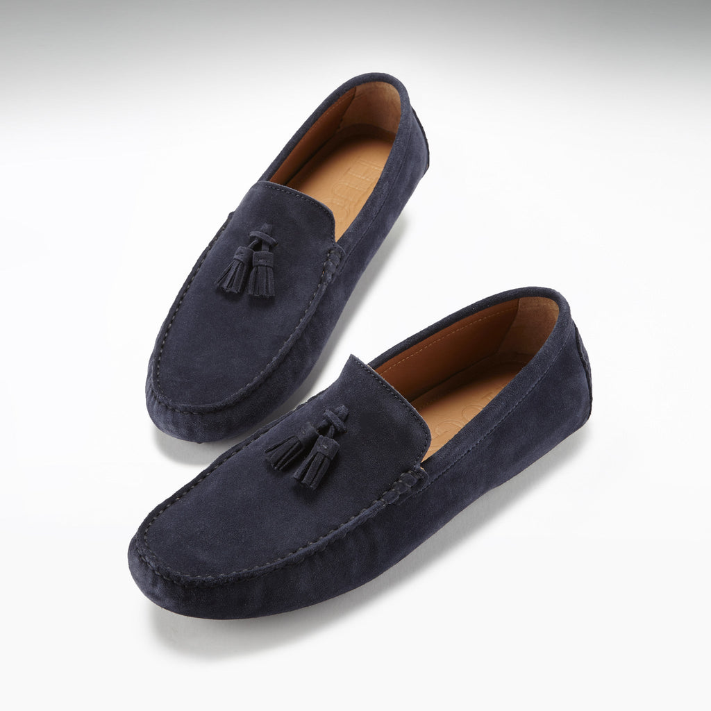 Hugs & Co Mens Tasselled Driving Loafers Navy Blue Suede
