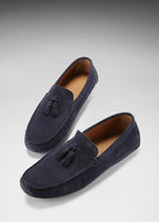 Hugs & Co Mens Tasselled Driving Loafers Navy Blue Suede