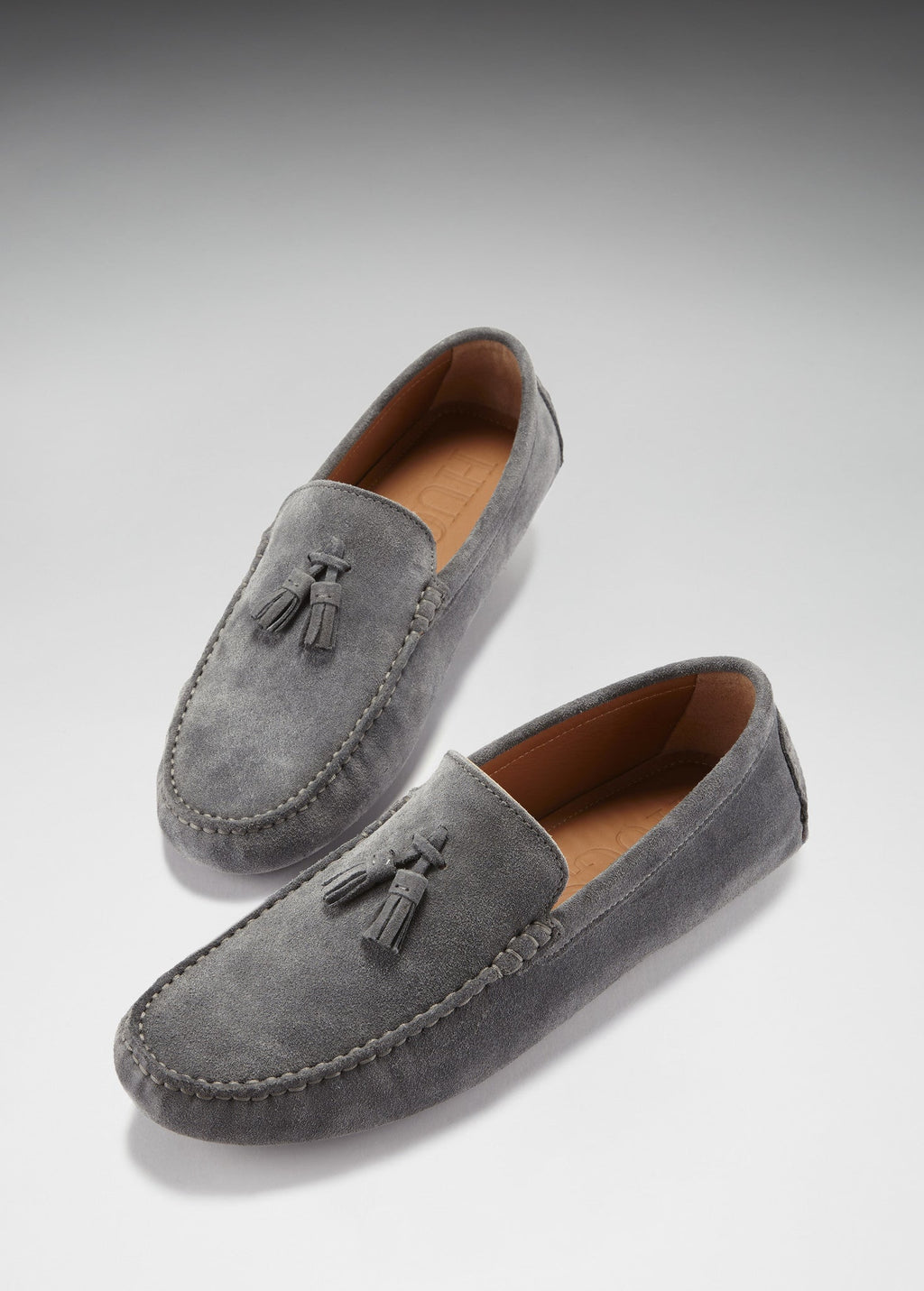 Hugs & Co Mens Tasselled Driving Loafers Slate Grey Suede
