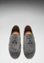 Hugs & Co Mens Tasselled Driving Loafers Slate Grey Suede