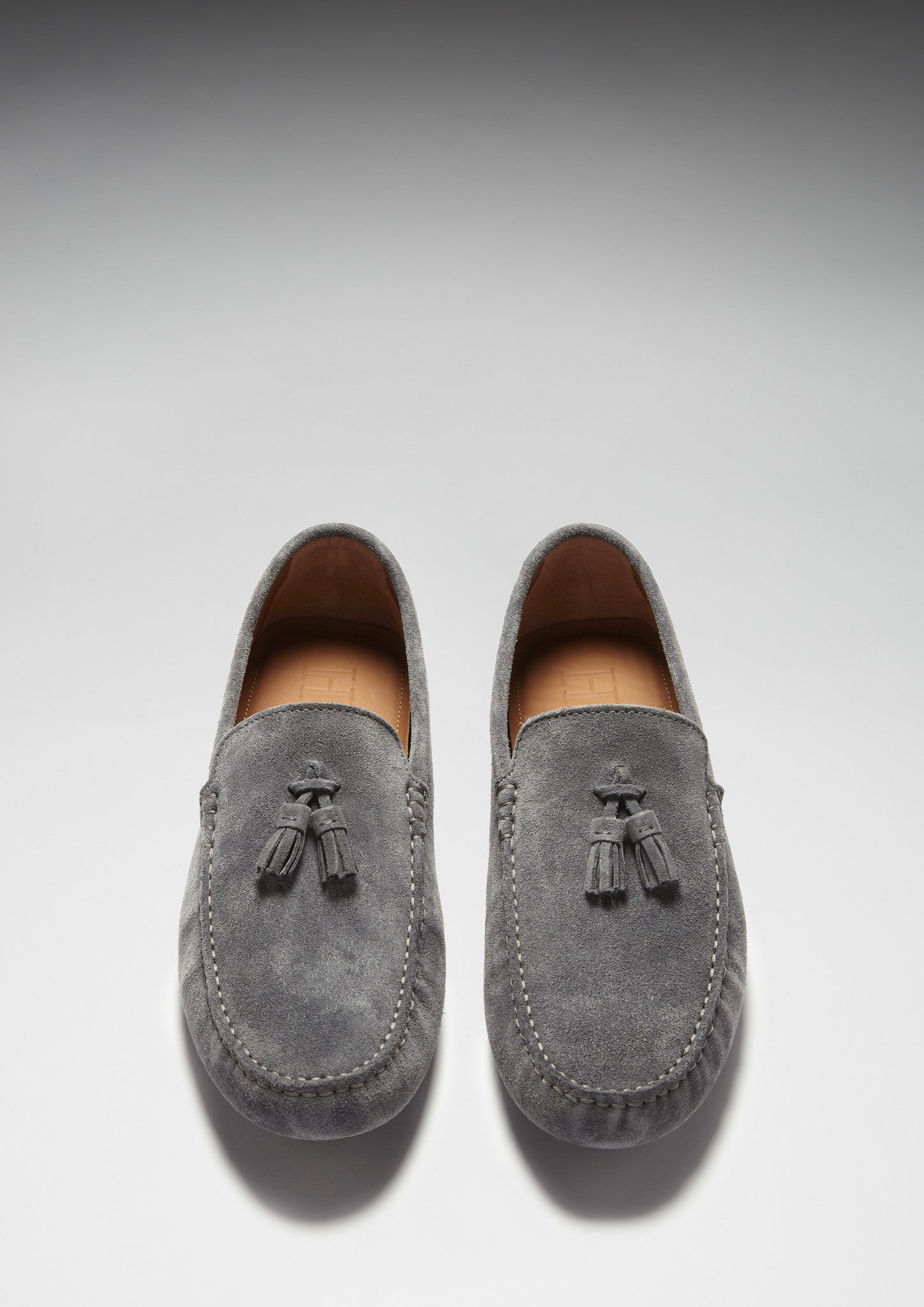 Hugs & Co Mens Tasselled Driving Loafers Slate Grey Suede