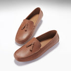 Hugs & Co Mens Tasselled Driving Loafers Tan Grain Leather