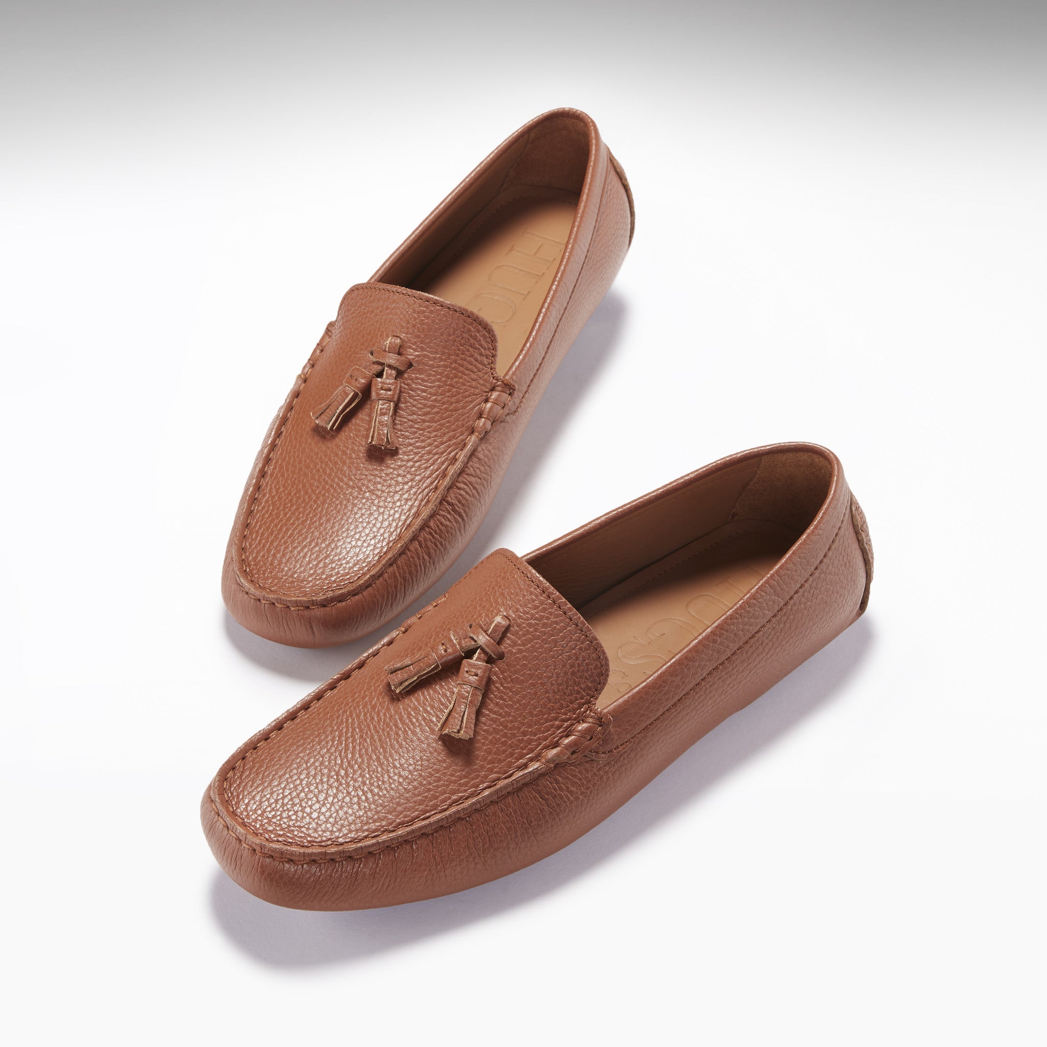 Hugs & Co Mens Tasselled Driving Loafers Tan Grain Leather