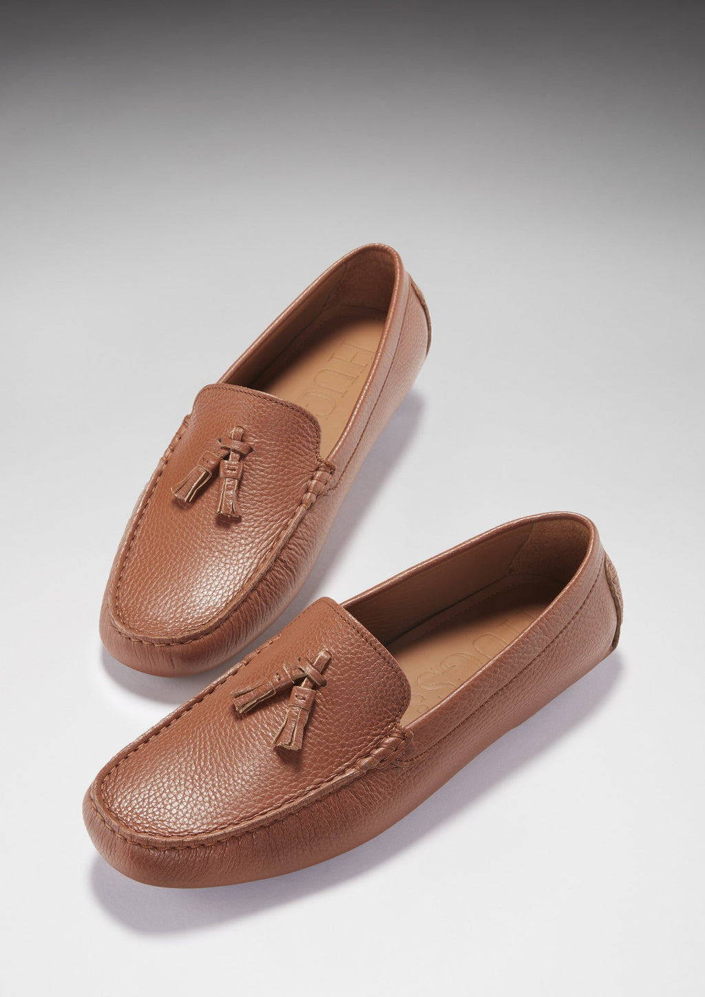Hugs & Co Mens Tasselled Driving Loafers Tan Grain Leather