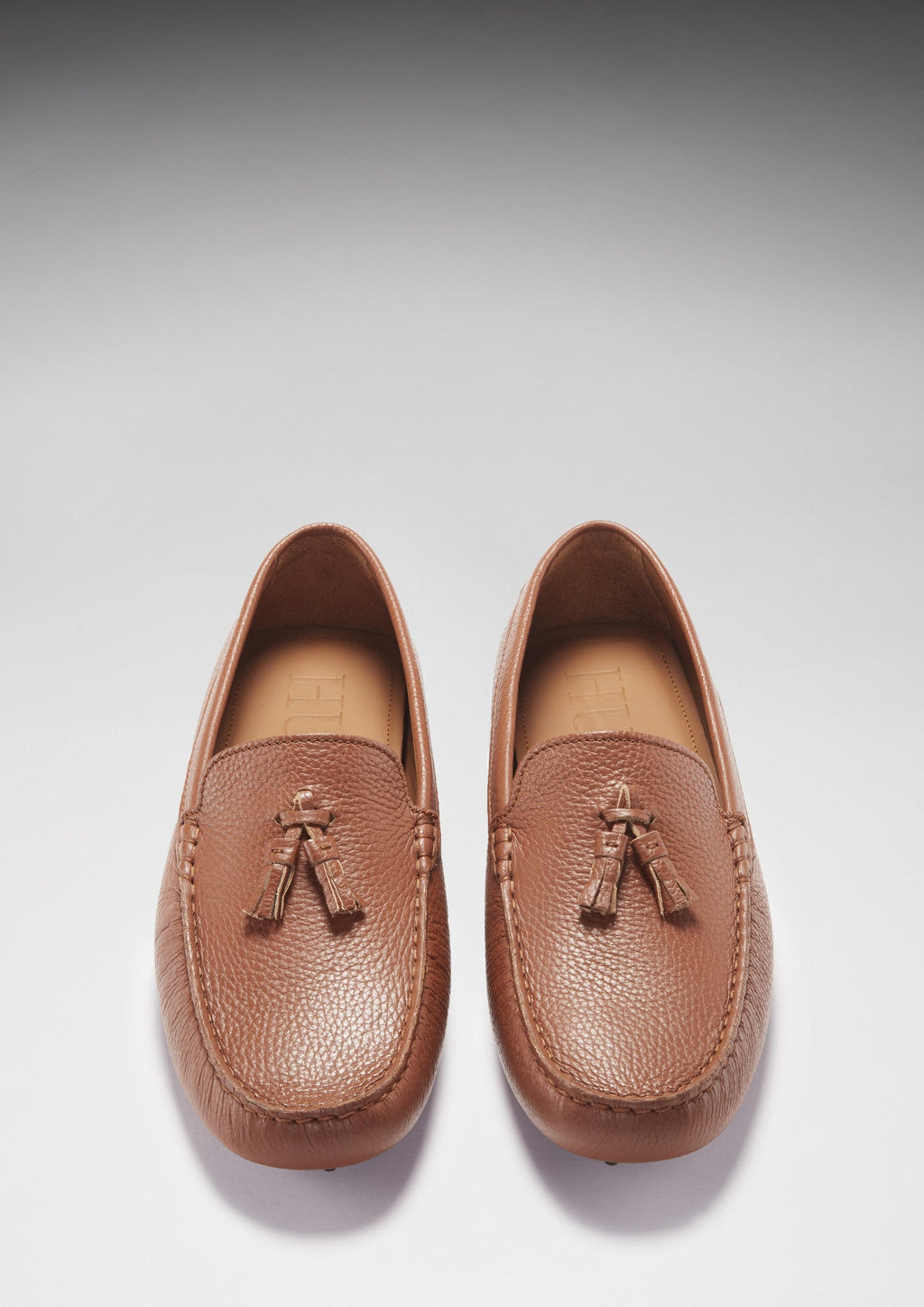 Hugs & Co Mens Tasselled Driving Loafers Tan Grain Leather