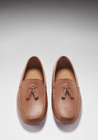 Hugs & Co Mens Tasselled Driving Loafers Tan Grain Leather