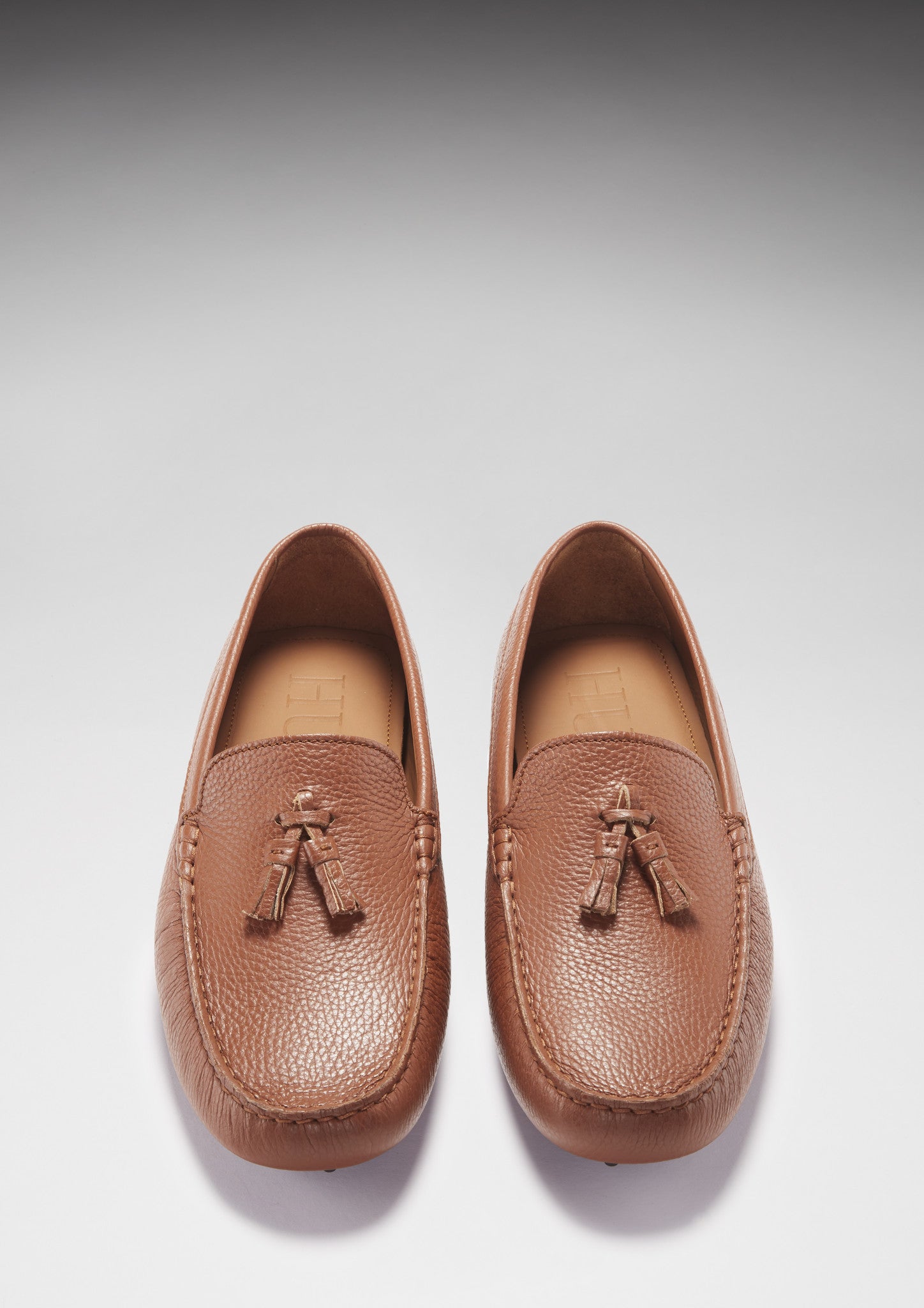 Hugs & Co Mens Tasselled Driving Loafers Tan Grain Leather