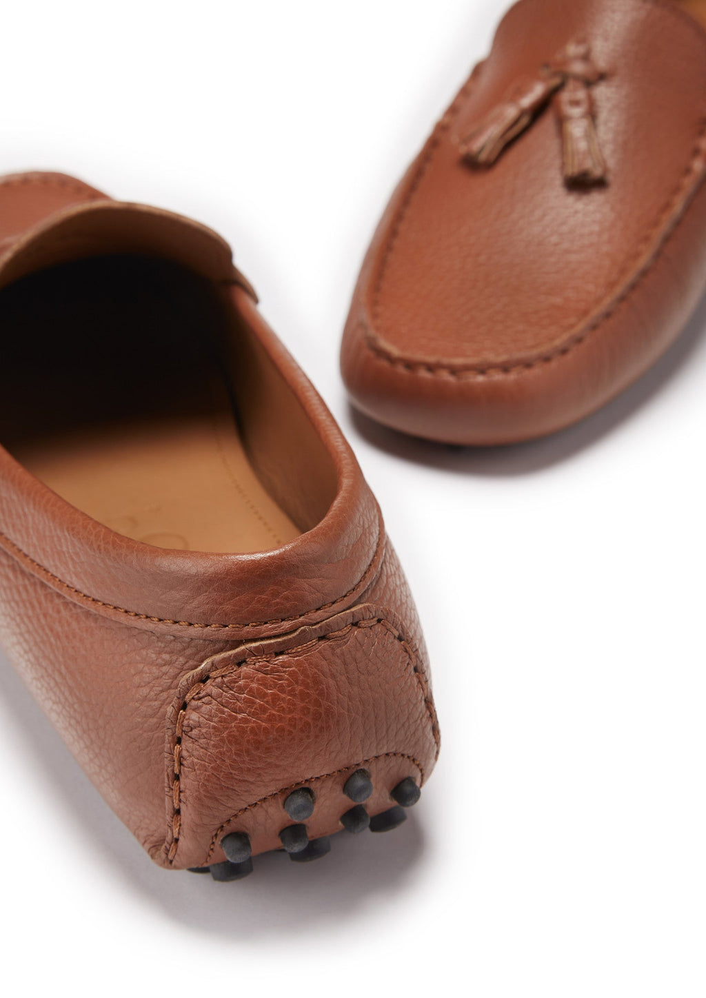 Hugs & Co Mens Tasselled Driving Loafers Tan Grain Leather