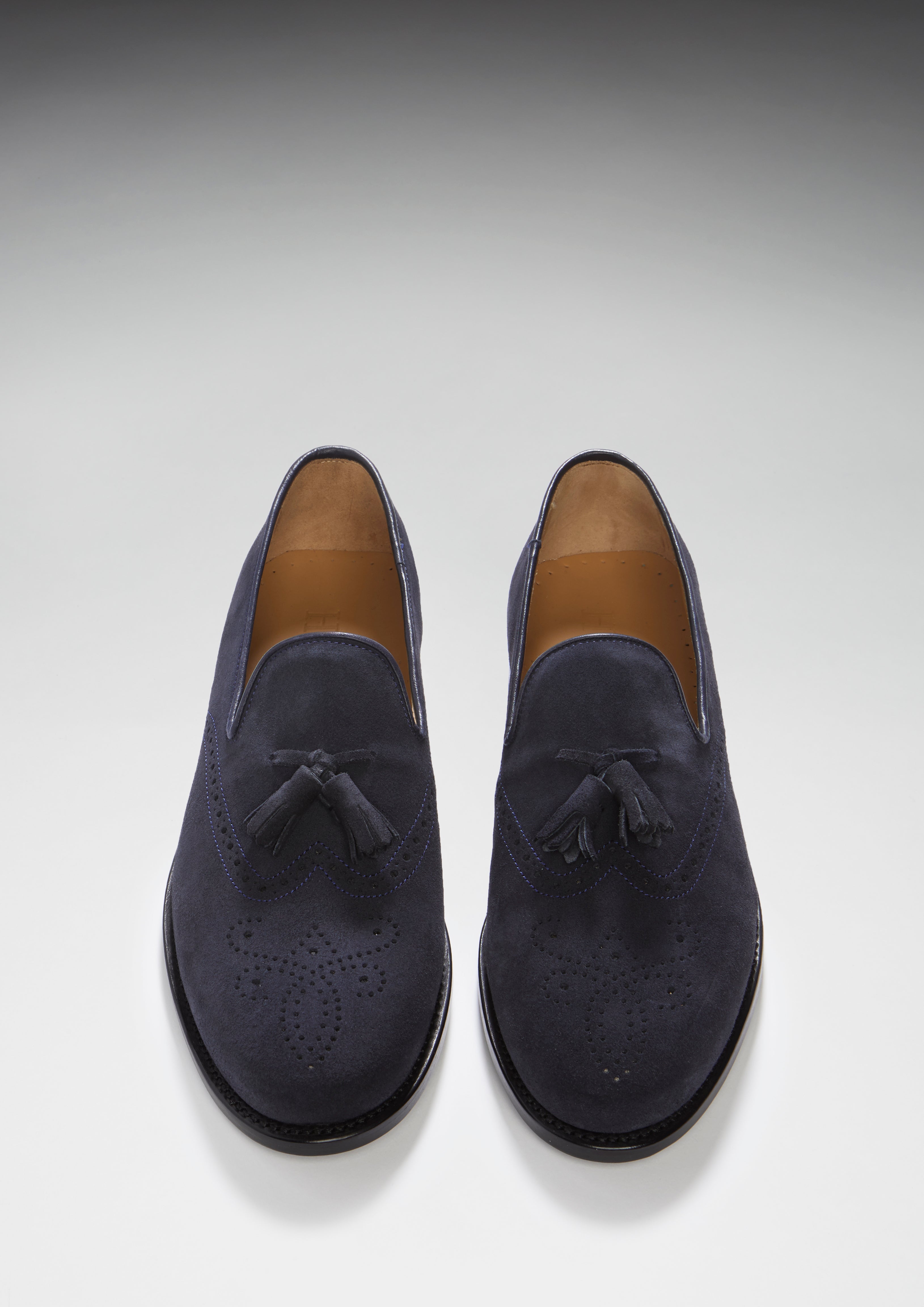 Hugs & Co Mens Navy Blue Suede Tasselled Brogues Welted Leather Sole