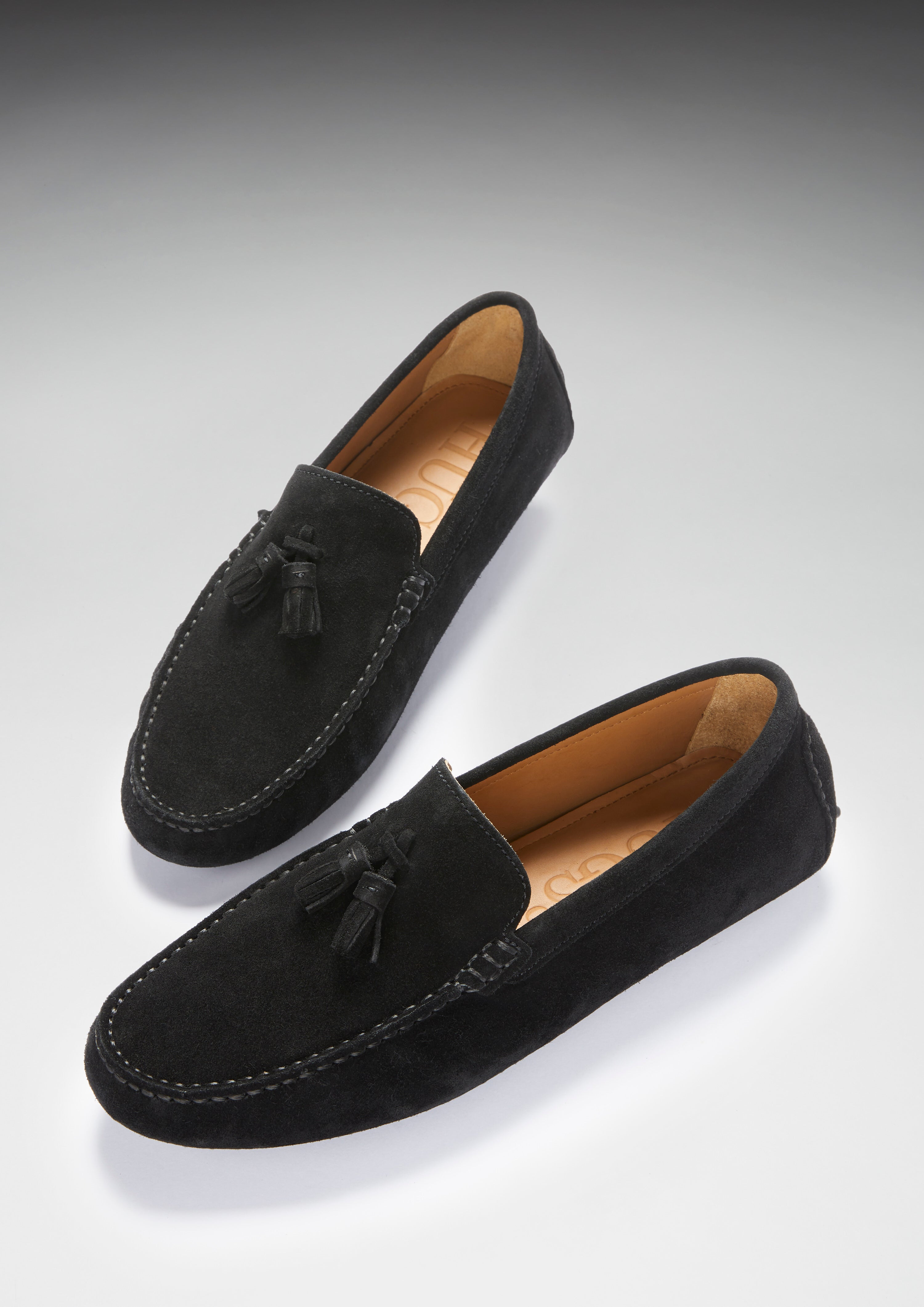 Hugs & Co Mens Tasselled Driving Loafers Black Suede