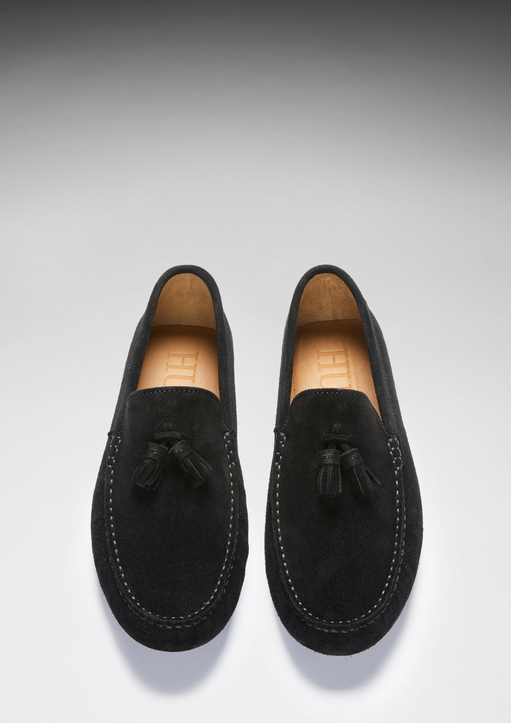 Hugs & Co Mens Tasselled Driving Loafers Black Suede