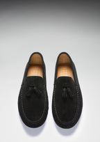Hugs & Co Mens Tasselled Driving Loafers Black Suede