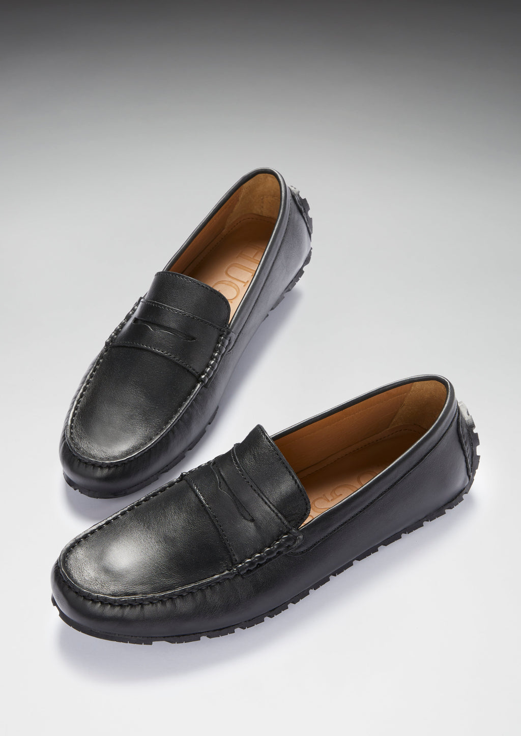 Hugs & Co Mens Tyre Sole Penny Driving Loafers Black Leather