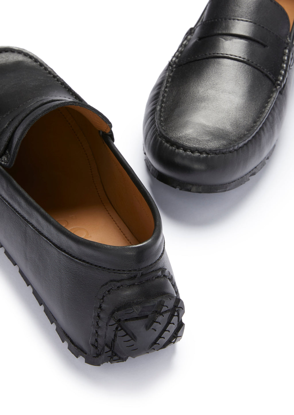 Hugs & Co Mens Tyre Sole Penny Driving Loafers Black Leather