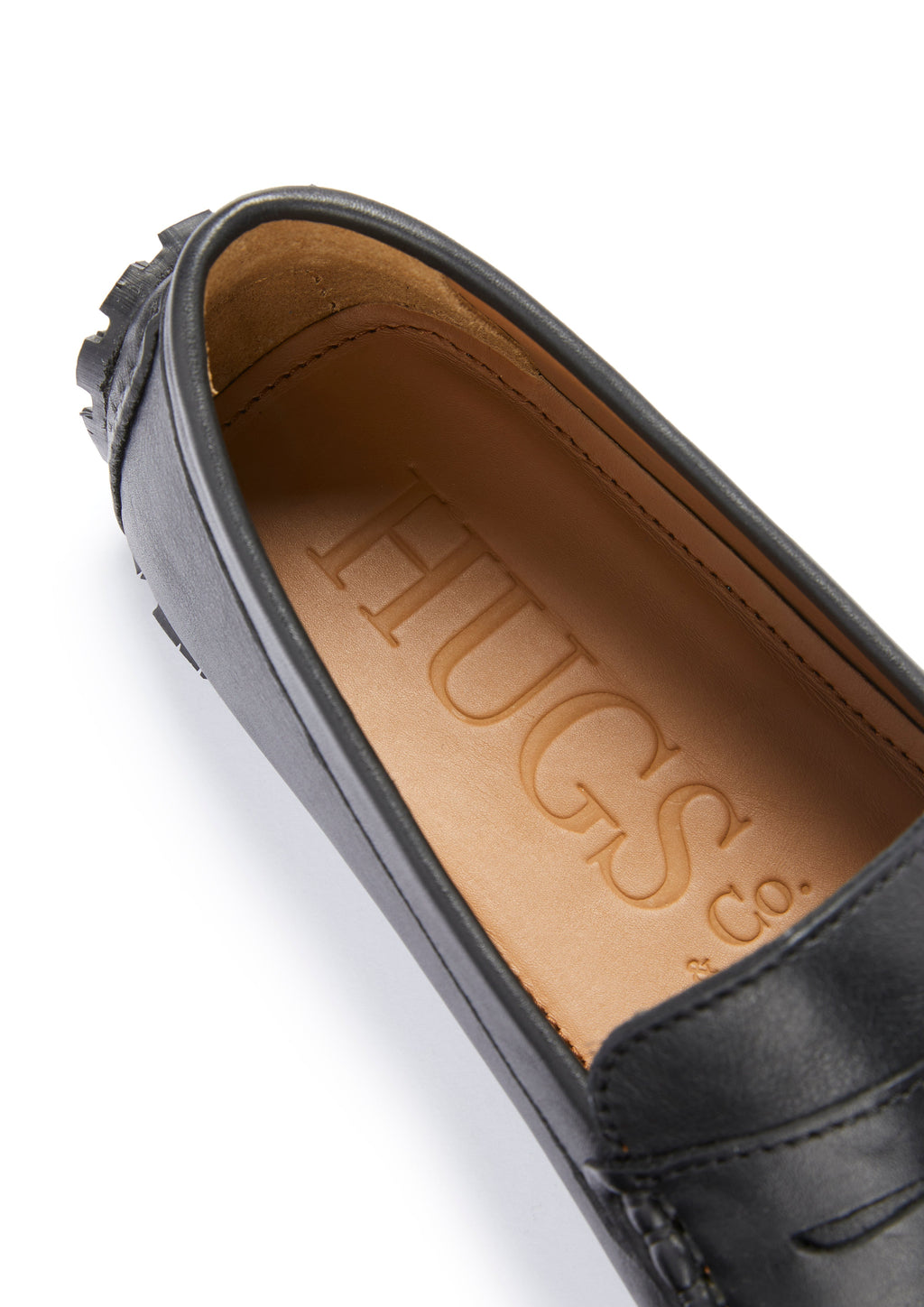 Hugs & Co Mens Tyre Sole Penny Driving Loafers Black Leather