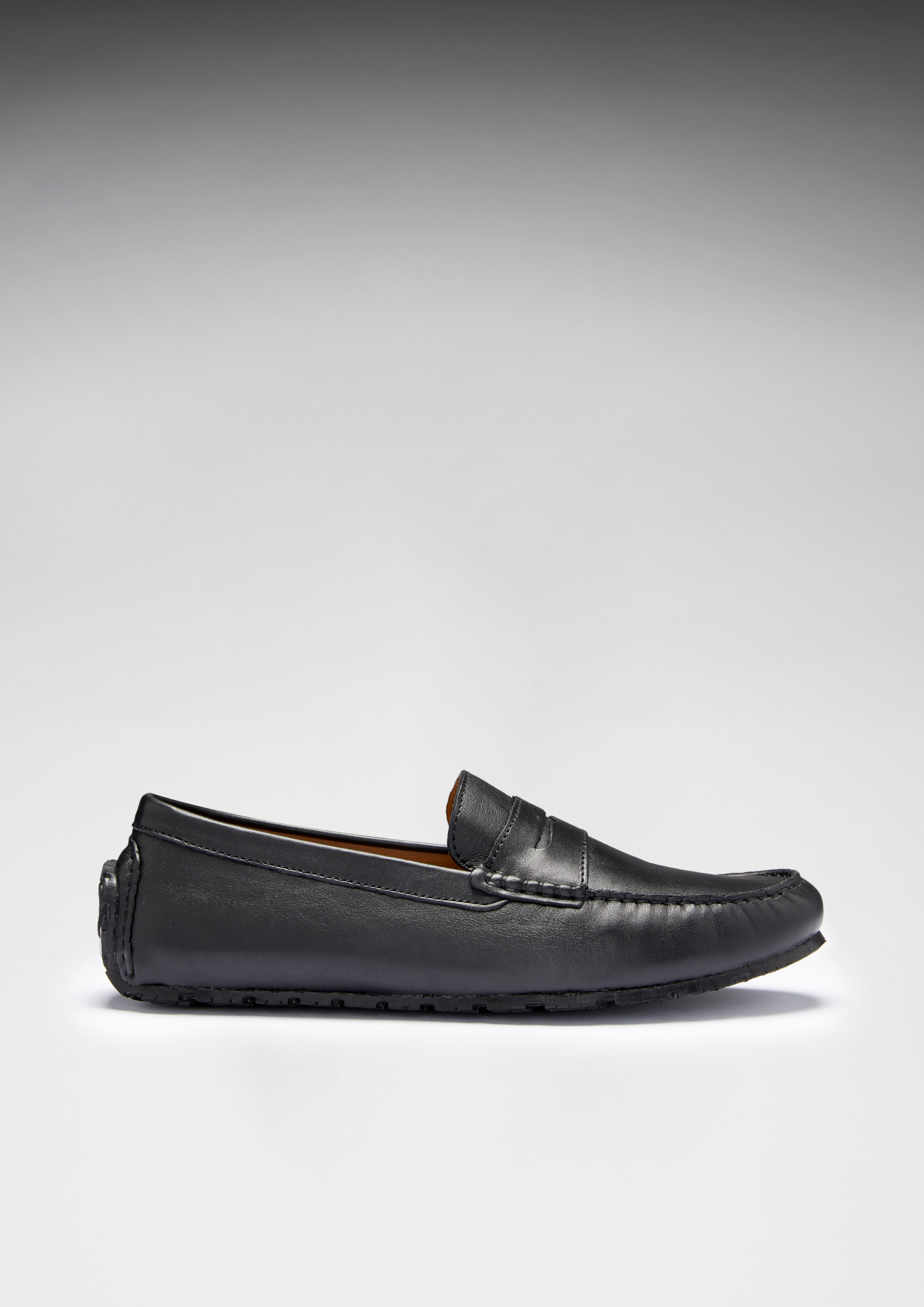 Hugs & Co Mens Tyre Sole Penny Driving Loafers Black Leather