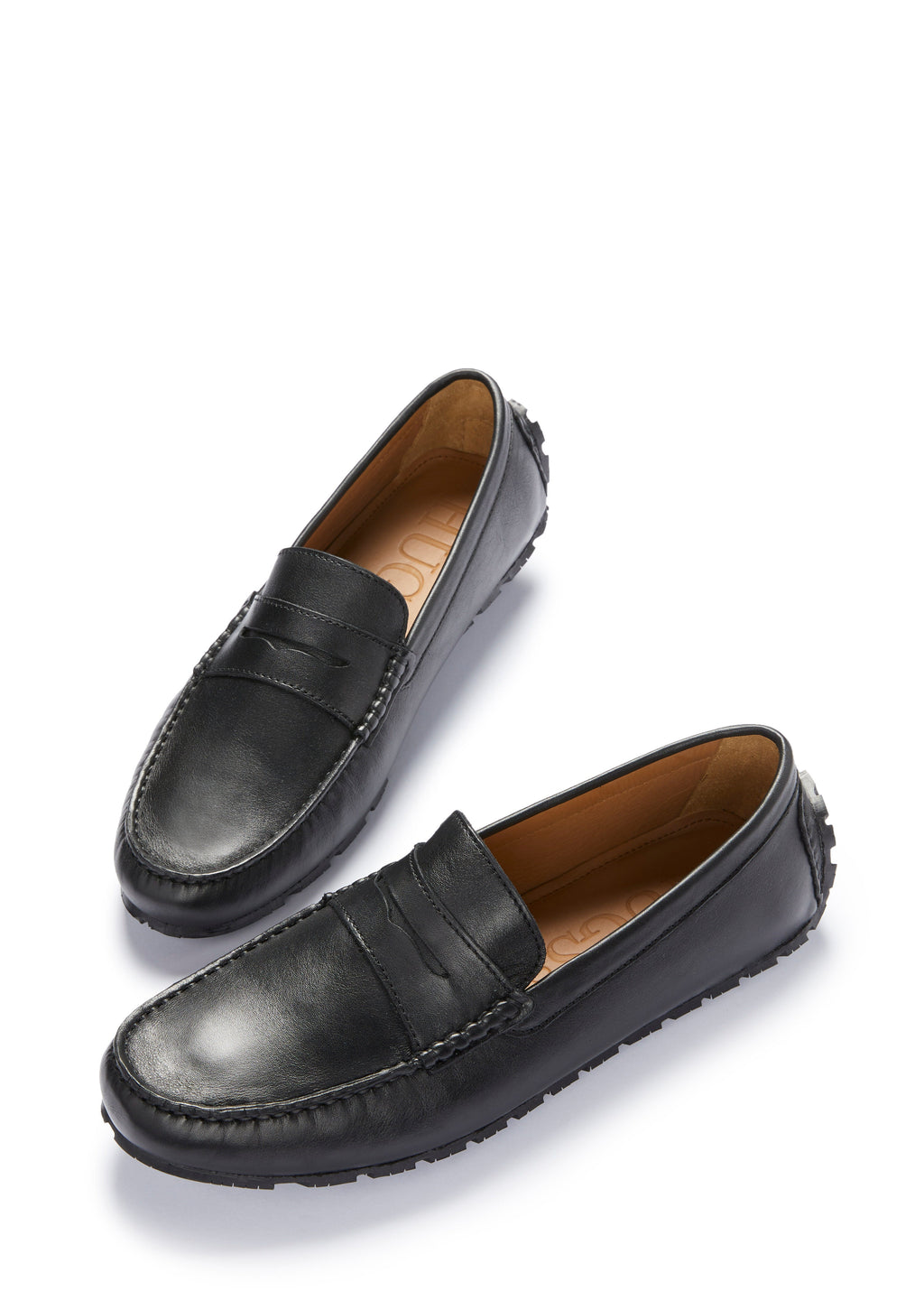 Hugs & Co Mens Tyre Sole Penny Driving Loafers Black Leather