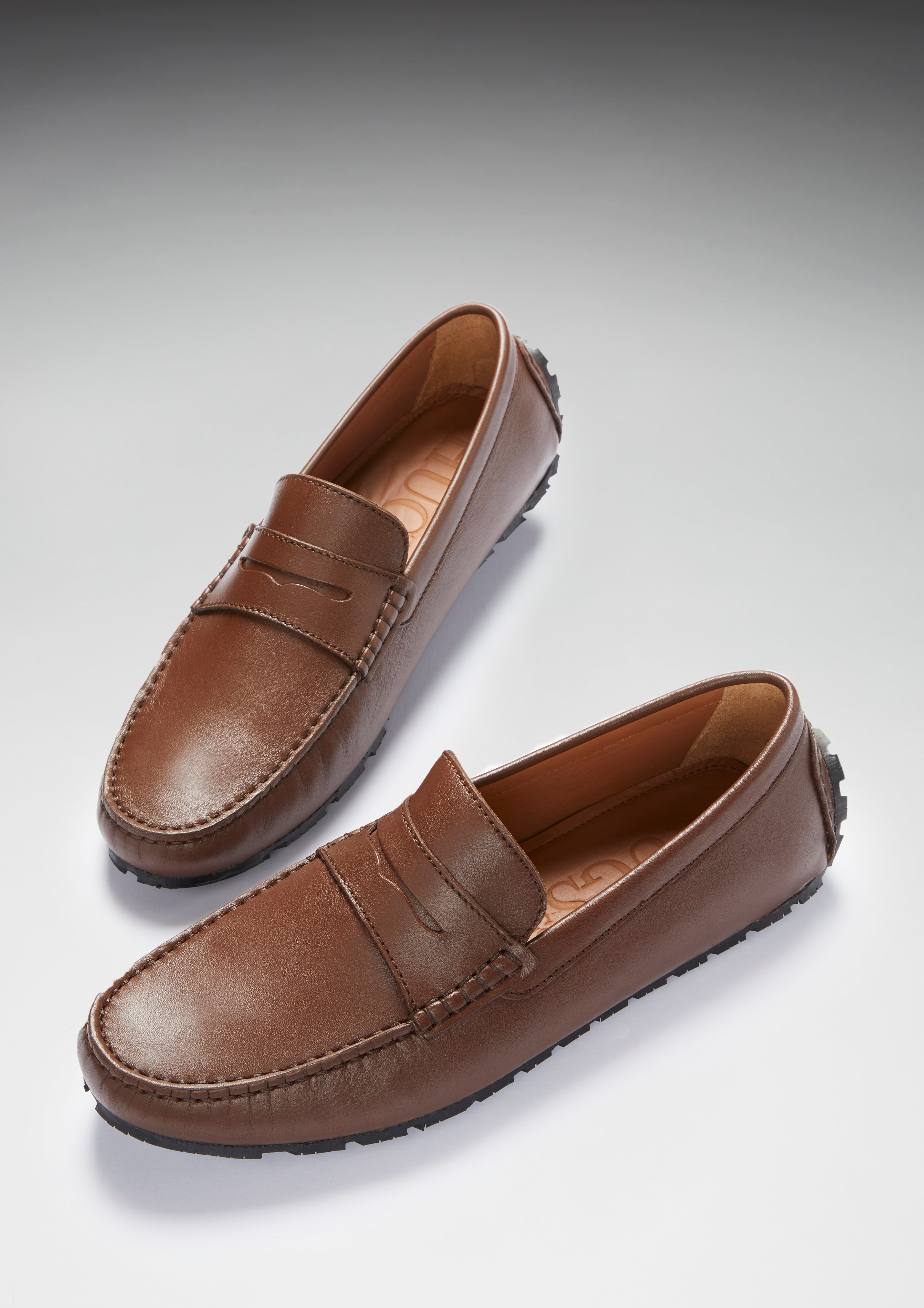 Hugs & Co Mens Tyre Sole Penny Driving Loafers Brown Leather