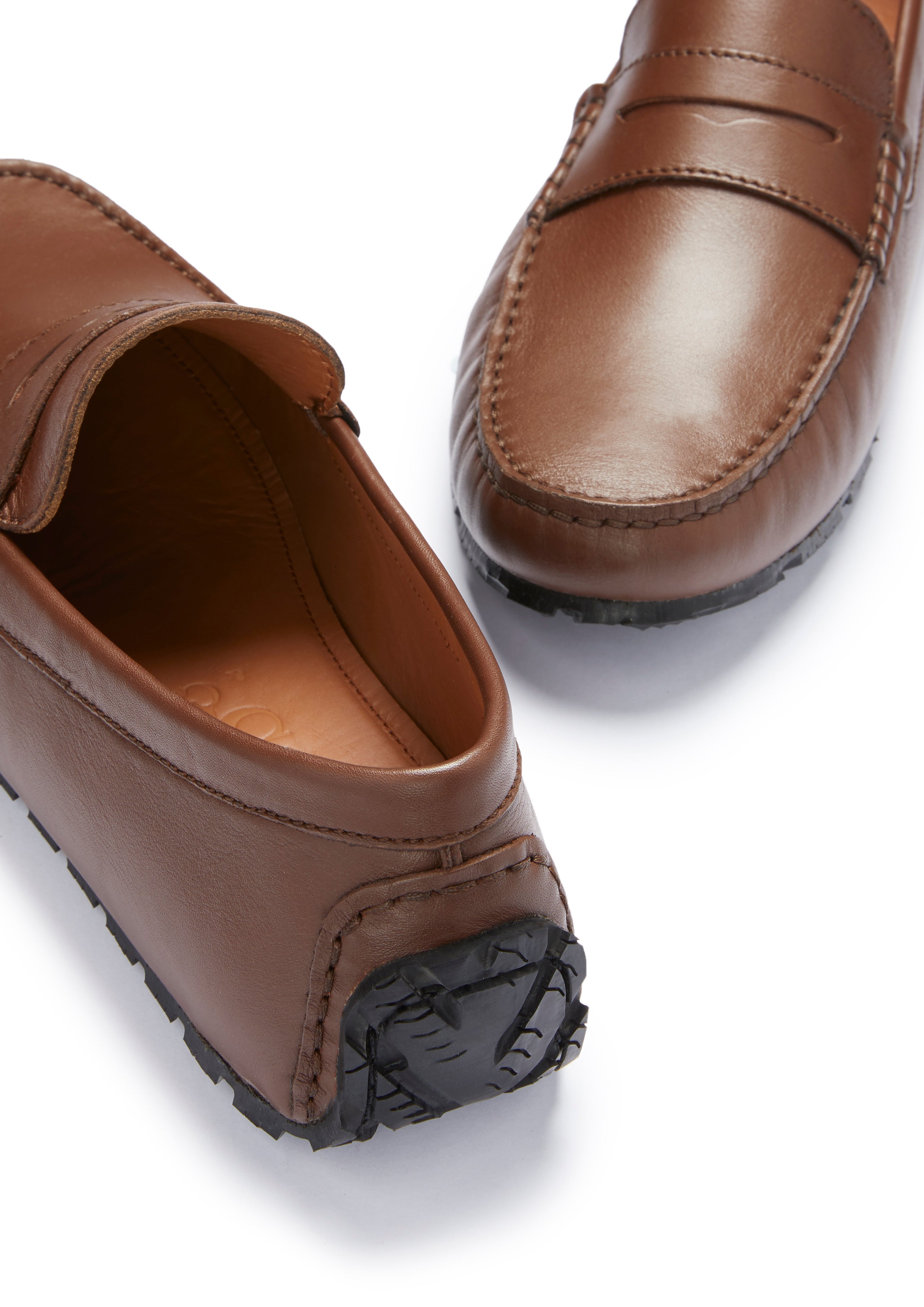 Hugs & Co Mens Tyre Sole Penny Driving Loafers Brown Leather