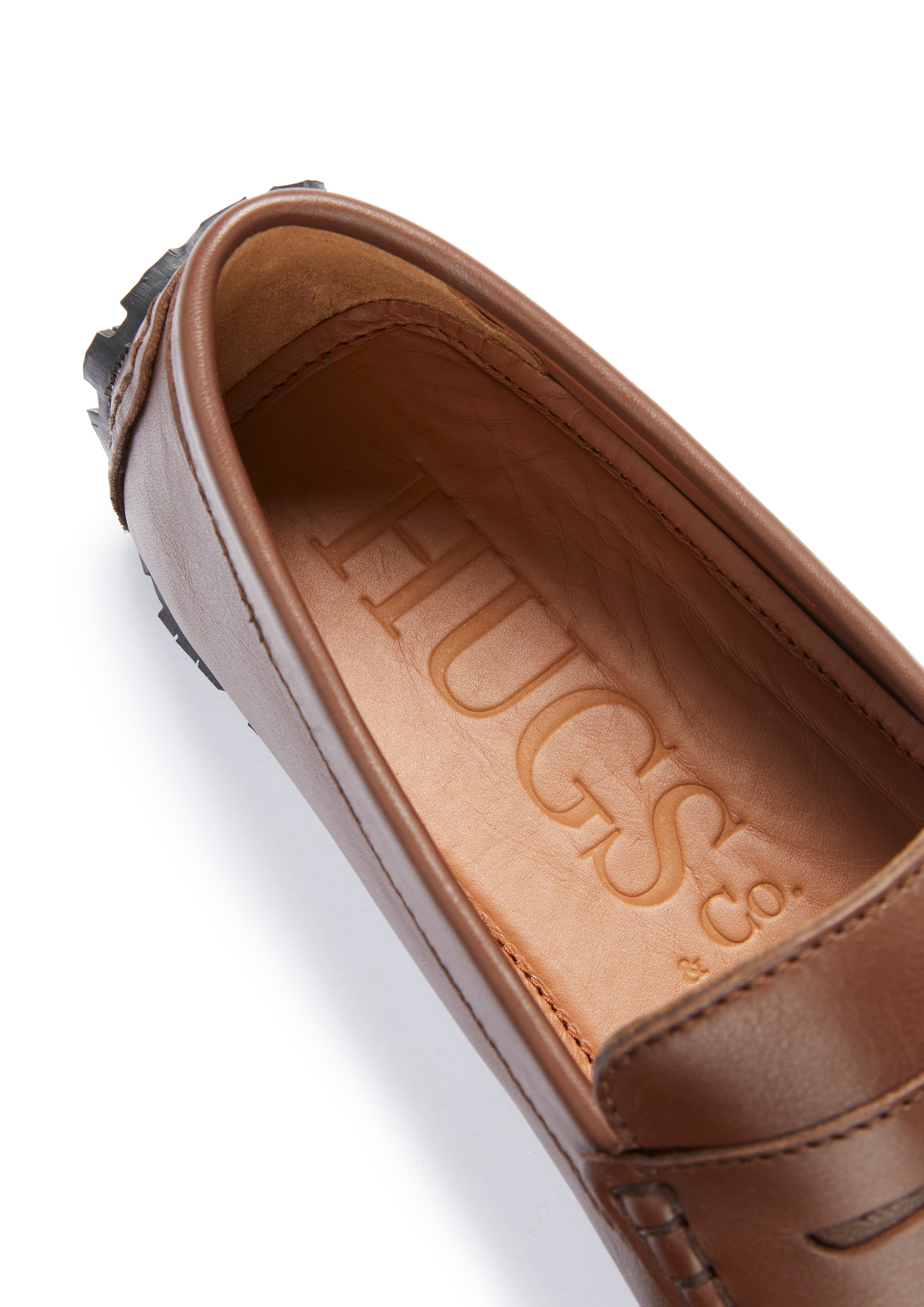Hugs & Co Mens Tyre Sole Penny Driving Loafers Brown Leather