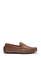 Hugs & Co Mens Tyre Sole Penny Driving Loafers Brown Leather