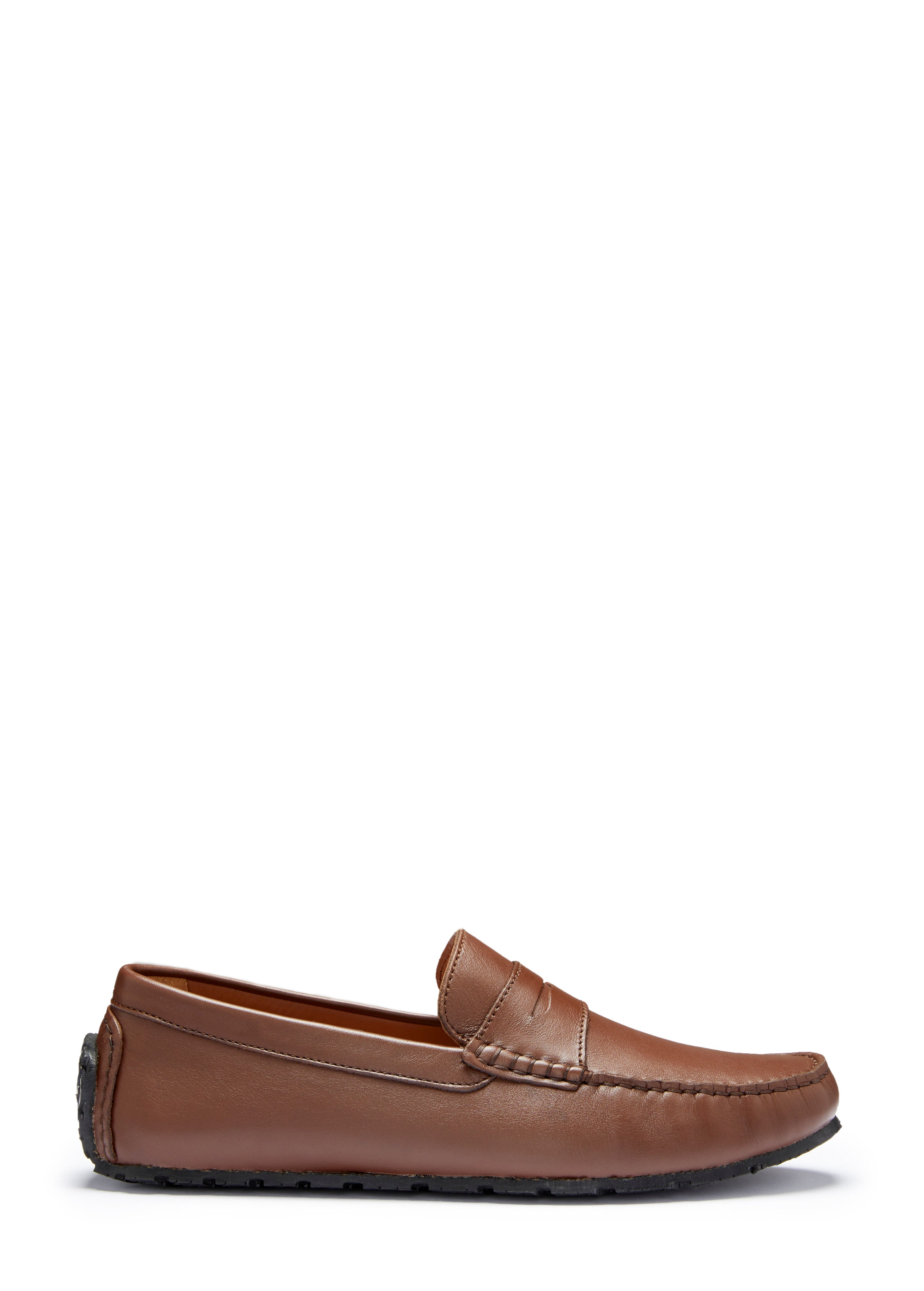 Hugs & Co Mens Tyre Sole Penny Driving Loafers Brown Leather