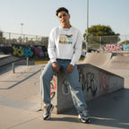 Middle Eastern non-binary person wearing a white Be Kind butterfly ASL autism awareness sweatshirt.