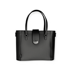 Zatchels Black Mini Twist Lock Leather Shopper Bag front view
