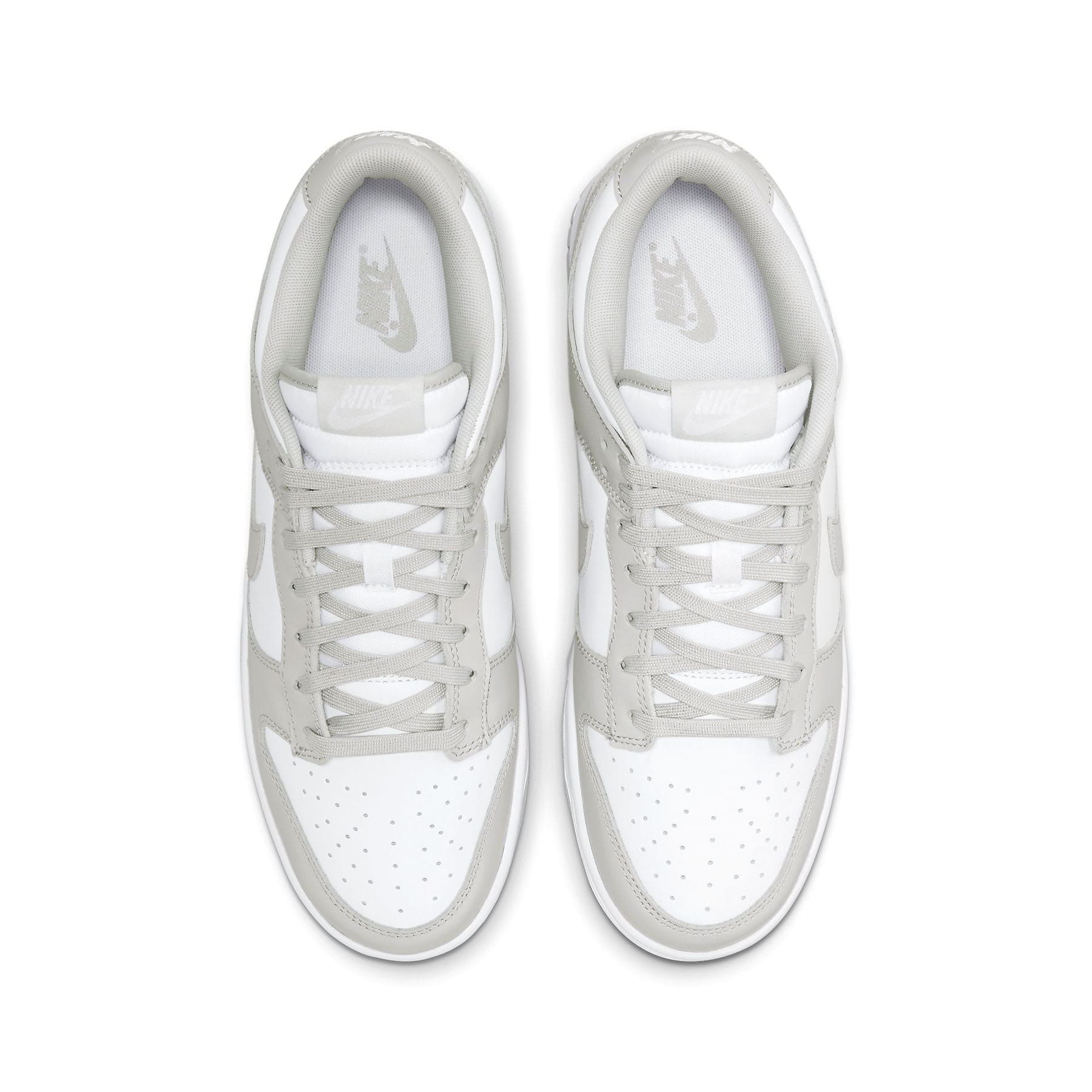 Nike Dunk Low Grey Fog trainers top view showing laces and toe box