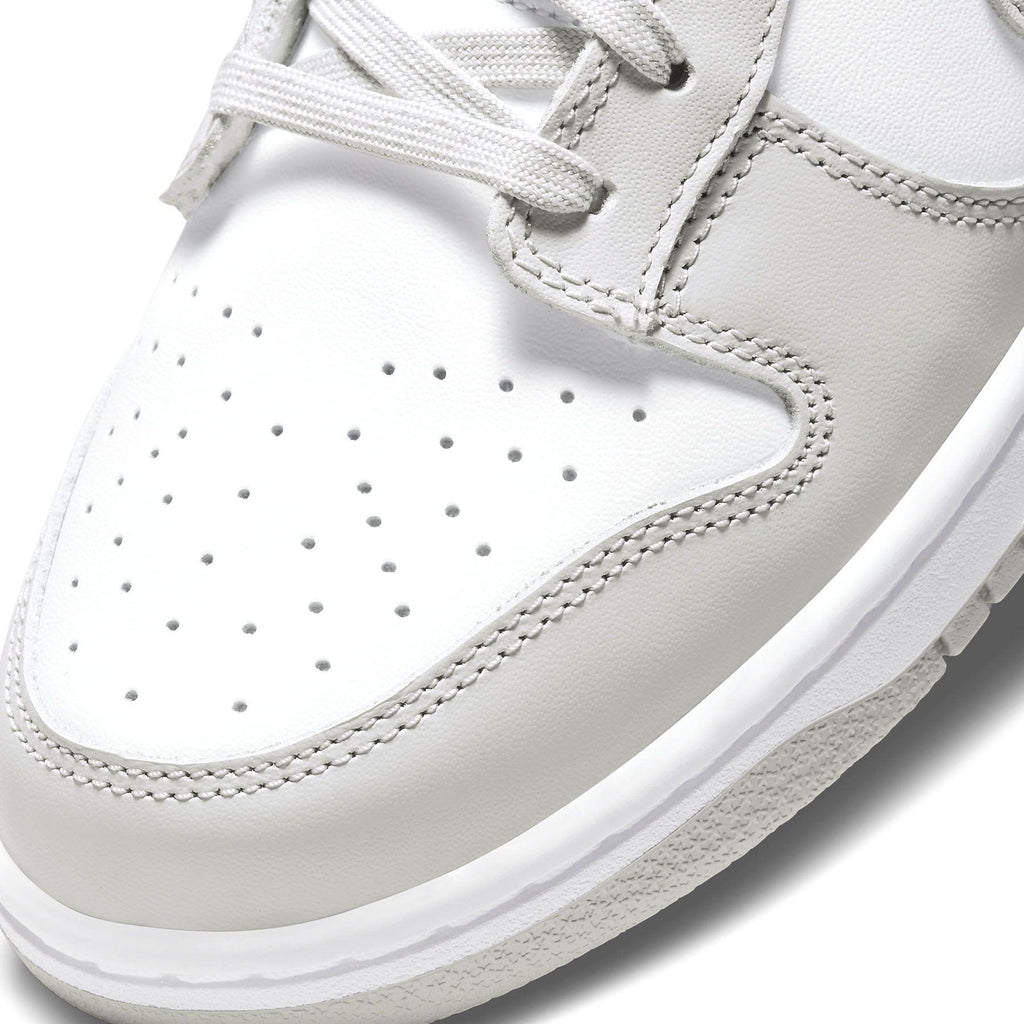 Nike Dunk Low Grey Fog trainers close-up upper detail