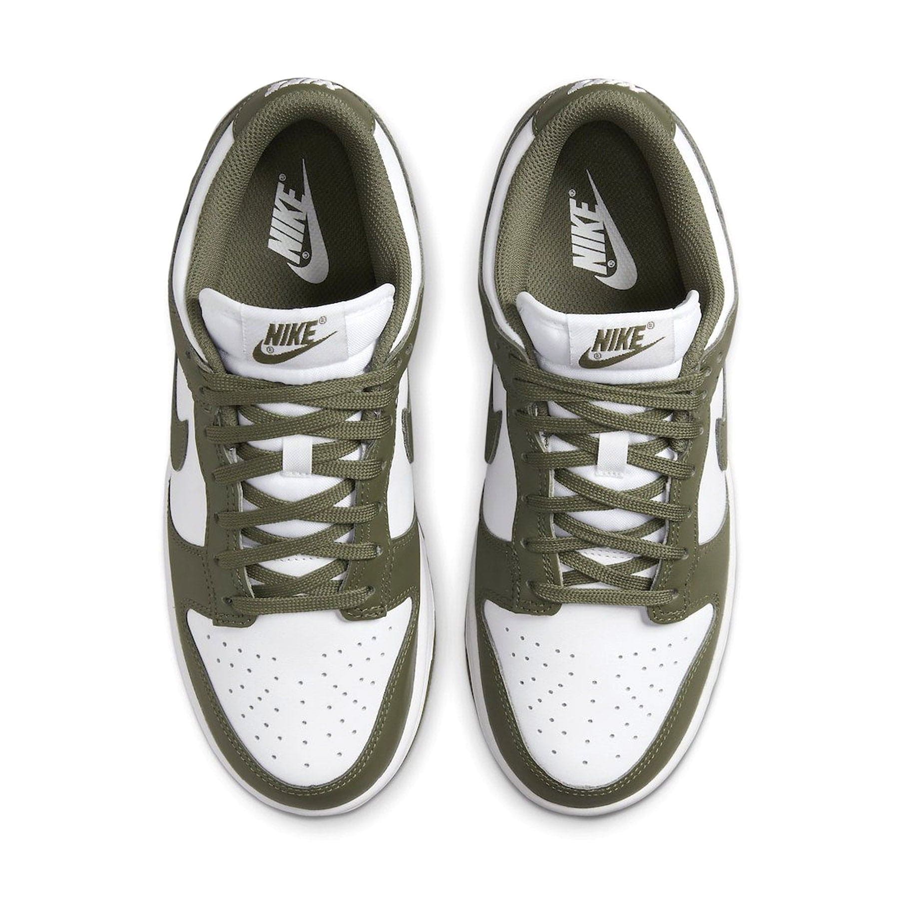 Nike Dunk Low Womens Medium Olive trainers top view showing laces