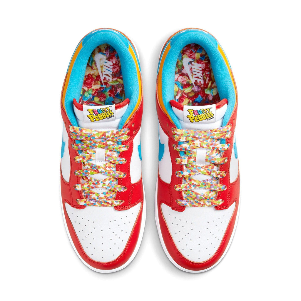 Nike Dunk Low QS LeBron James Fruity Pebbles trainers top view showing laces