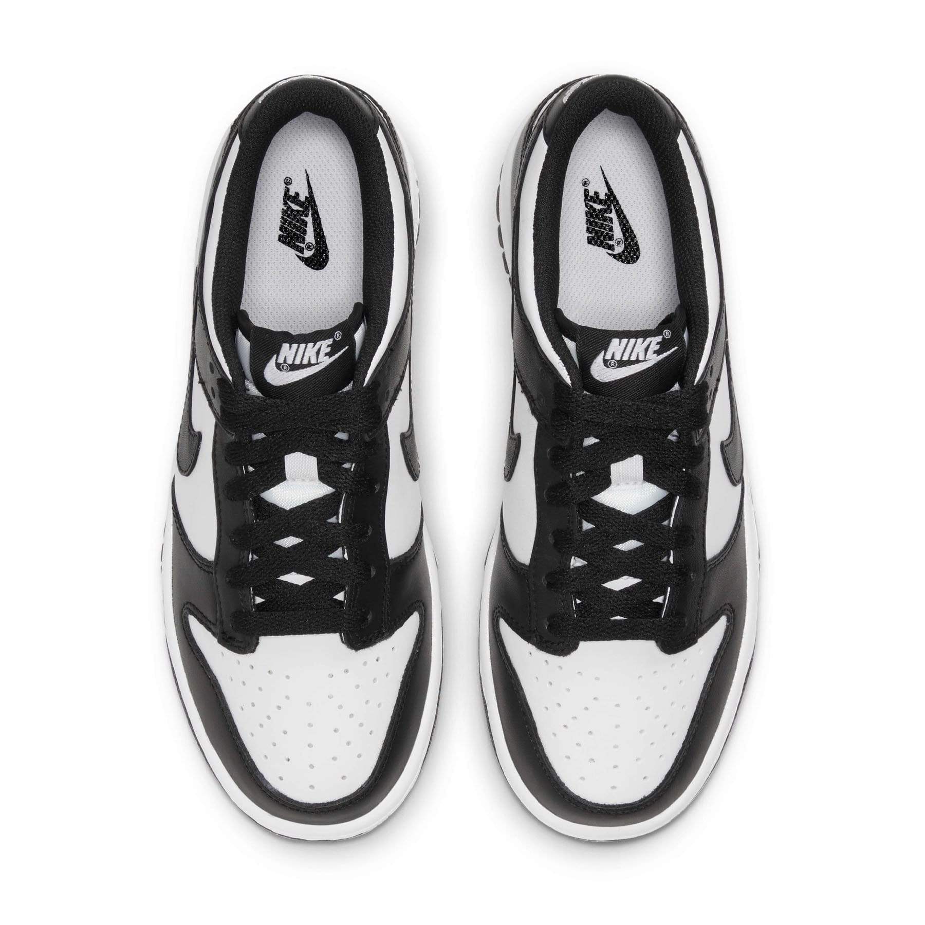 Nike Dunk Low GS Black White trainers top view showing laces